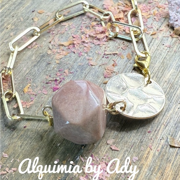 Alquimia Gold and dark Pink agate Bracelet - Picture 2 of 3